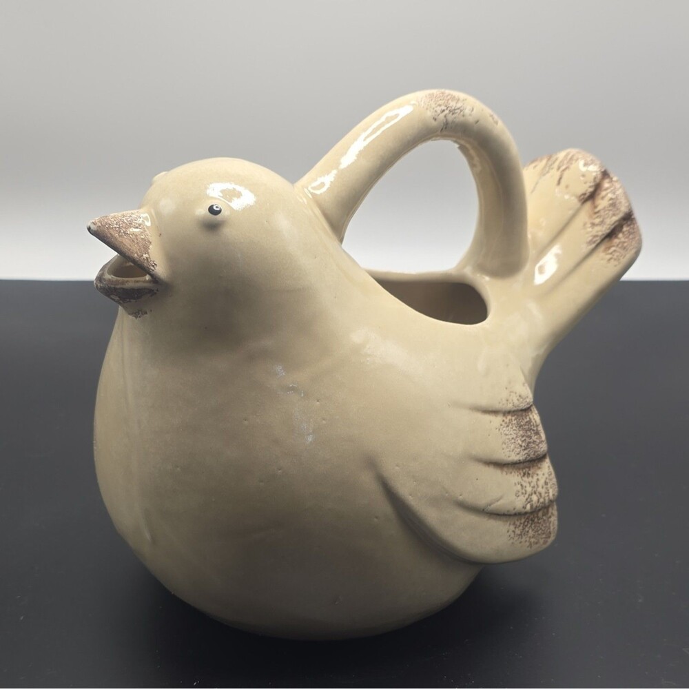 Vintage Style Ceramic Bird Planter/Cream Succulent Pot with Handle Cottagecore